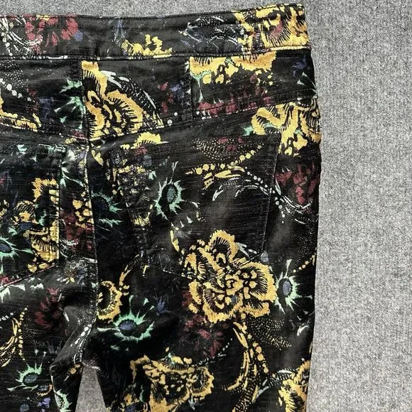 Free People Velvet Skinny Pant 12 Black Floral Print Retro Zip Pockets Mid Rise - Picture 7 of 14